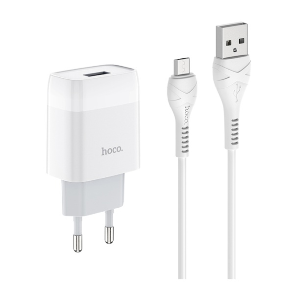 СЗУ HOCO C72A USB-A + кабель USB-A/USB-С 1м, белое